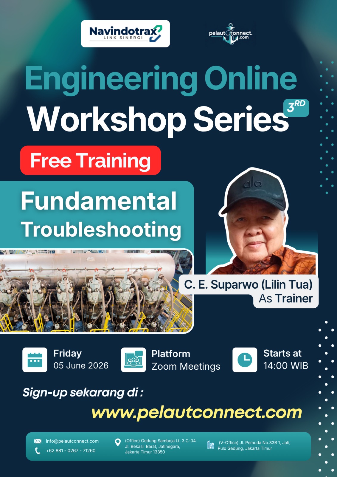 Workshop online gratis seri ketiga bersama C.E. Suparwo membahas dasar troubleshooting mesin kapal.